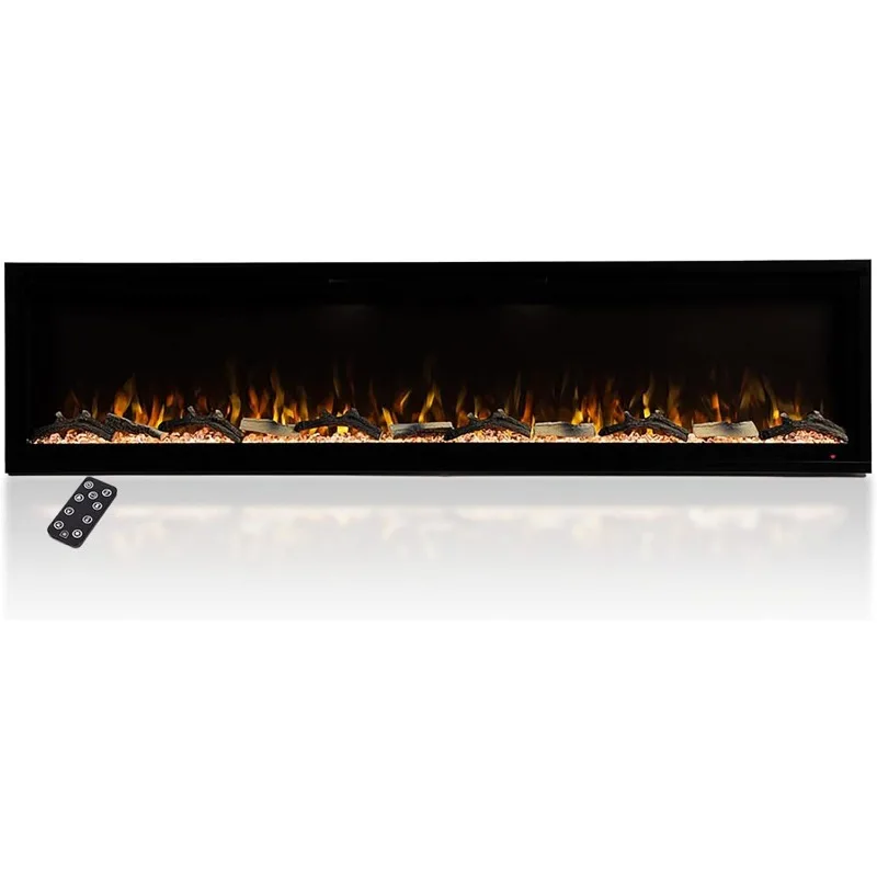 Modern Ember Aerus 72 Inch Smart Linear Electric Fireplace - Recessed in-Wall and Wall-Mount, Multiple Flame Colors, Compatible