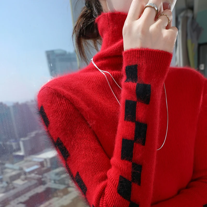 

Turtleneck 100% Mink Cashmere Sweater Autumn Winter Pullover Women Long Sleeve Knitwear Basic Elegant Fashion Clothing Tops