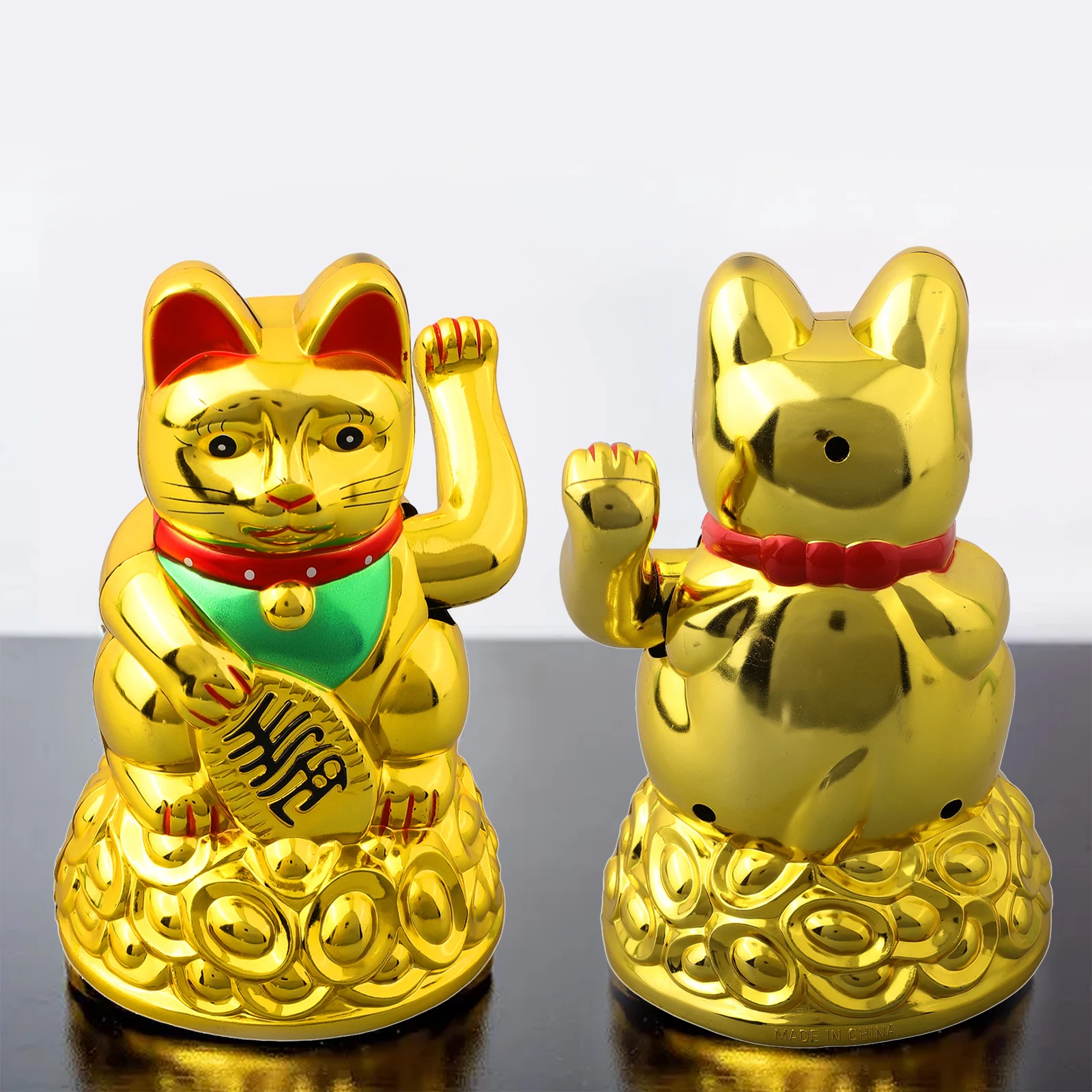 Solar Powered Maneki Neko Lucky Cat Gold Welcoming Chinese Lucky Cat  Fortune Feng Shui 6.5/4.5 Inch Figurines For Home Decor