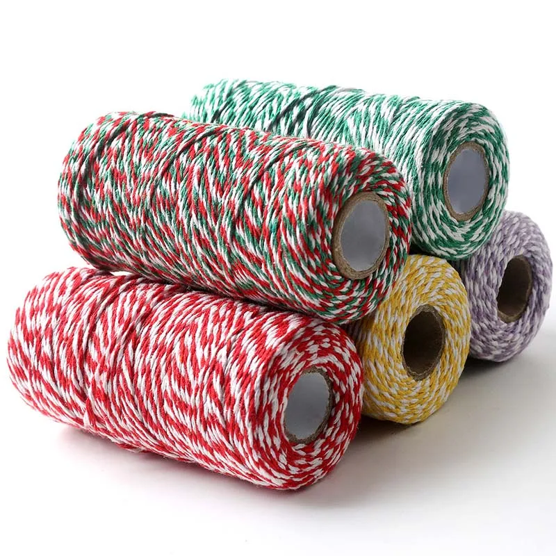 100M/Roll 2MM Two Tone Cotton Rope Colorful Wrapping Rope For DIY Crafts Gift Box Decoration 2024 Christmas Party Present Decor