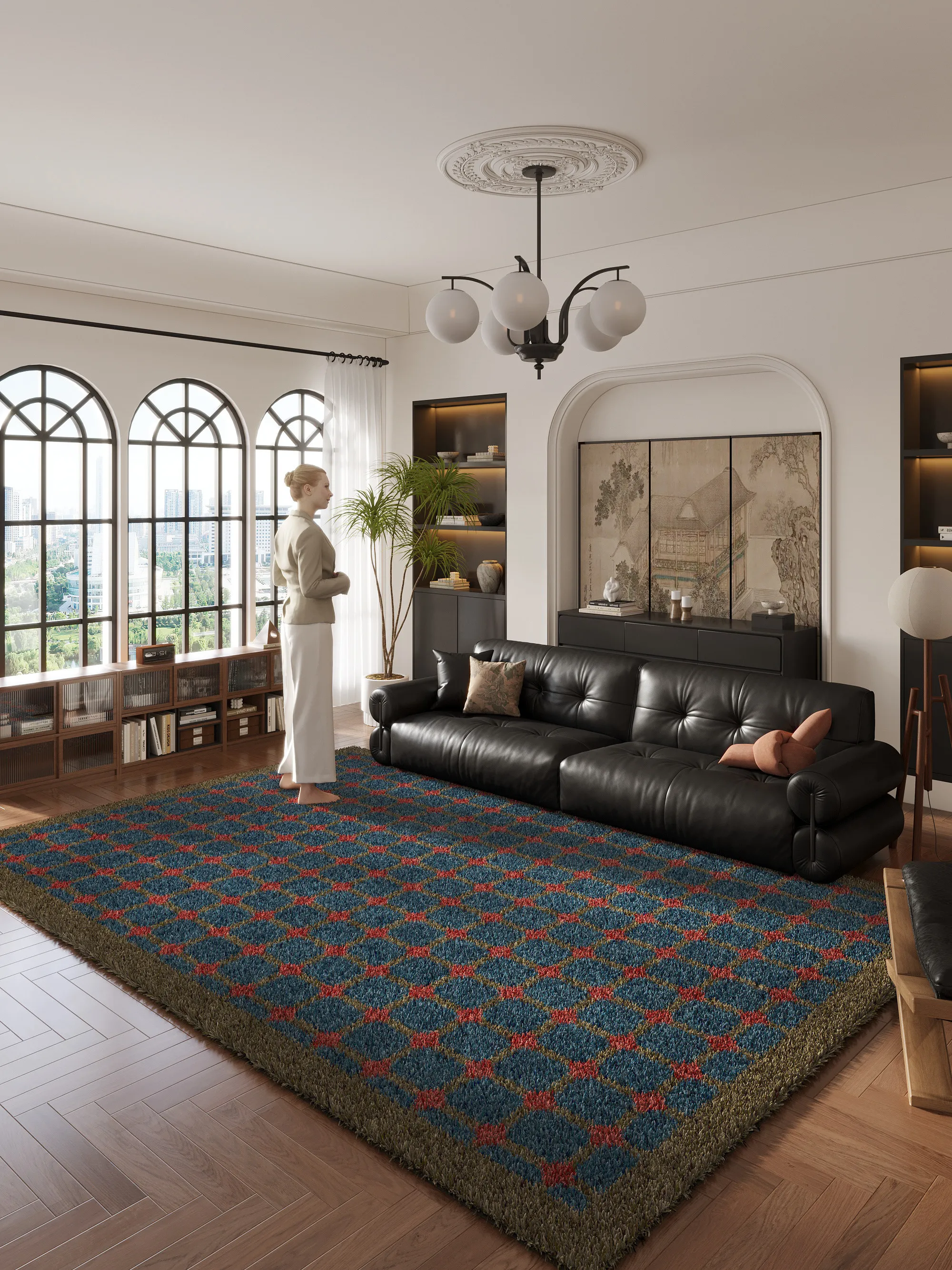 

Винтажный ковер с геометрической текстурой VIKAMA, роскошный плюшевый декоративный большой коврик для гостиной для элегантного домашнего интерьера - домашний декор