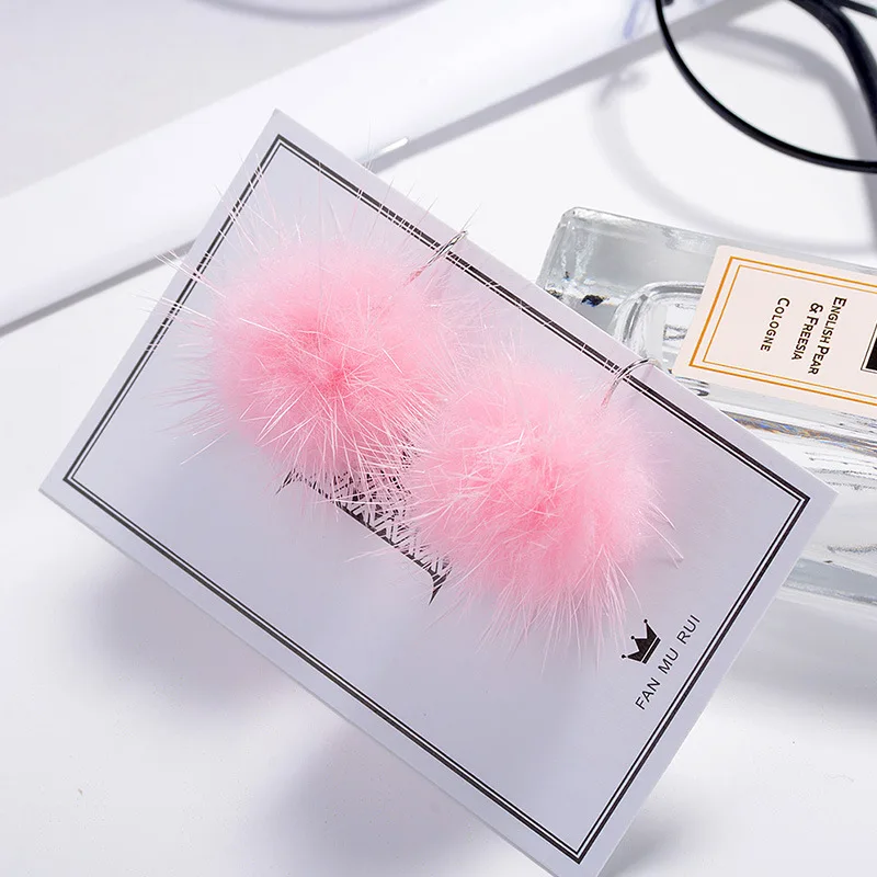 1Pair Mink Hair Fur DIY Pompom Ball Beads Earrings For Women Girl Drop Dangle Earrings Jewelry Accessories Party Dress Up