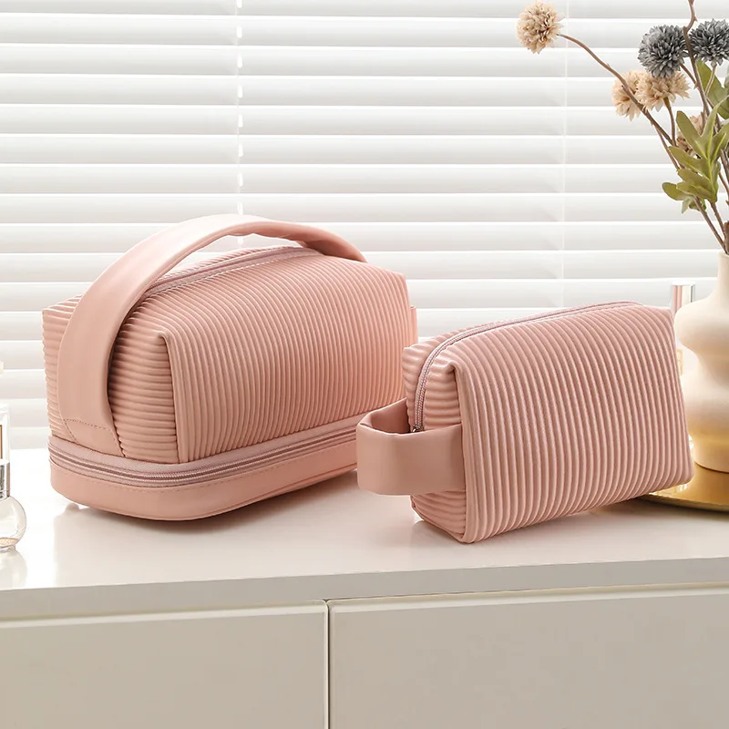 Bolsa Cosmética Multifuncional Impermeável em Couro PU para Mulheres, Organizador de Maquiagem de Grande Capacidade para Viagens