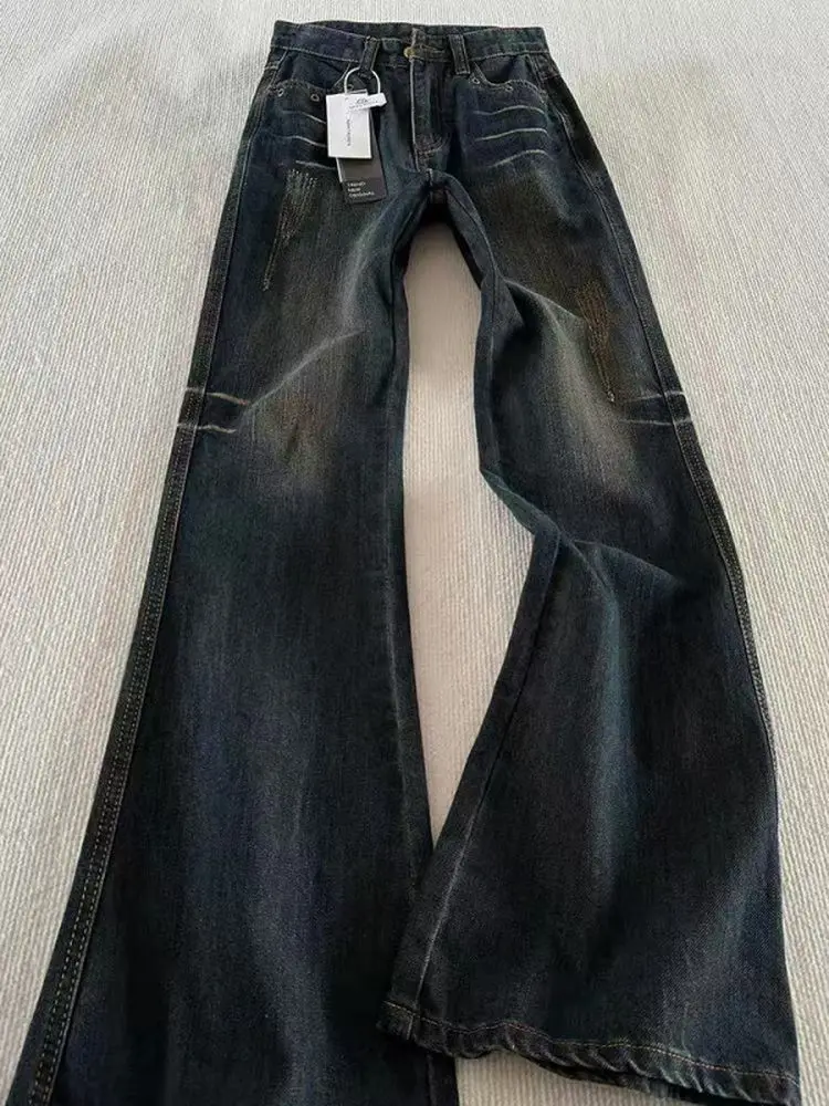 الرجعية الأمريكية Waed الدينيم الجينز الرجال الخريف الشتاء كلينفيت طويل القامة الموسعة السراويل شارع العليا مايكرو متوهج بنطلون #1