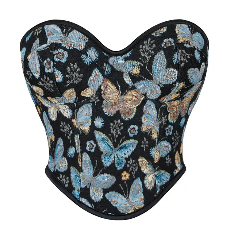 

Blue butterfly pattern Corset Top Women Sexy Bustier Overbust Lingerie Gothic Corsets Women Waist Cincher Corselet w1017