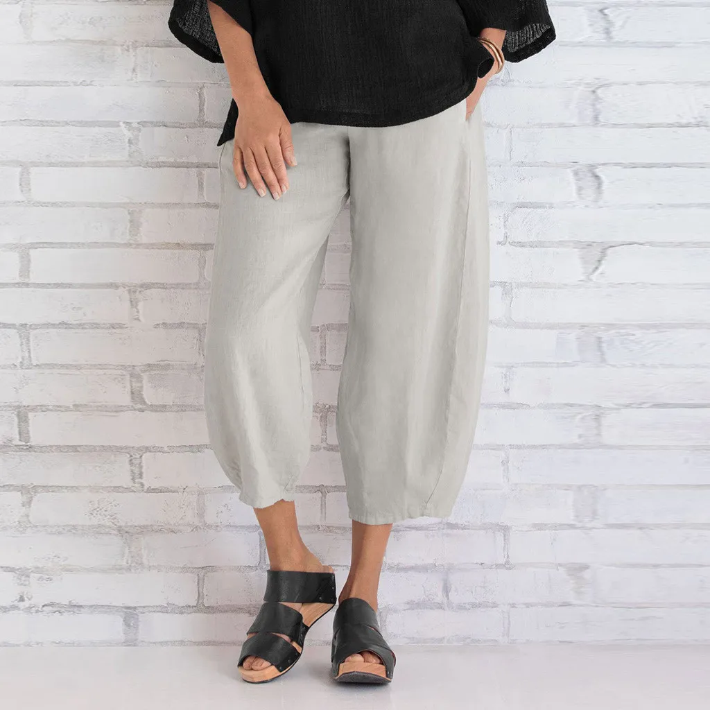 plus Size Women's Pure Cotton Linen Wide Leg Harlan Pants Splicing Style Autumn Spring Season Casual Trousers for Ladies