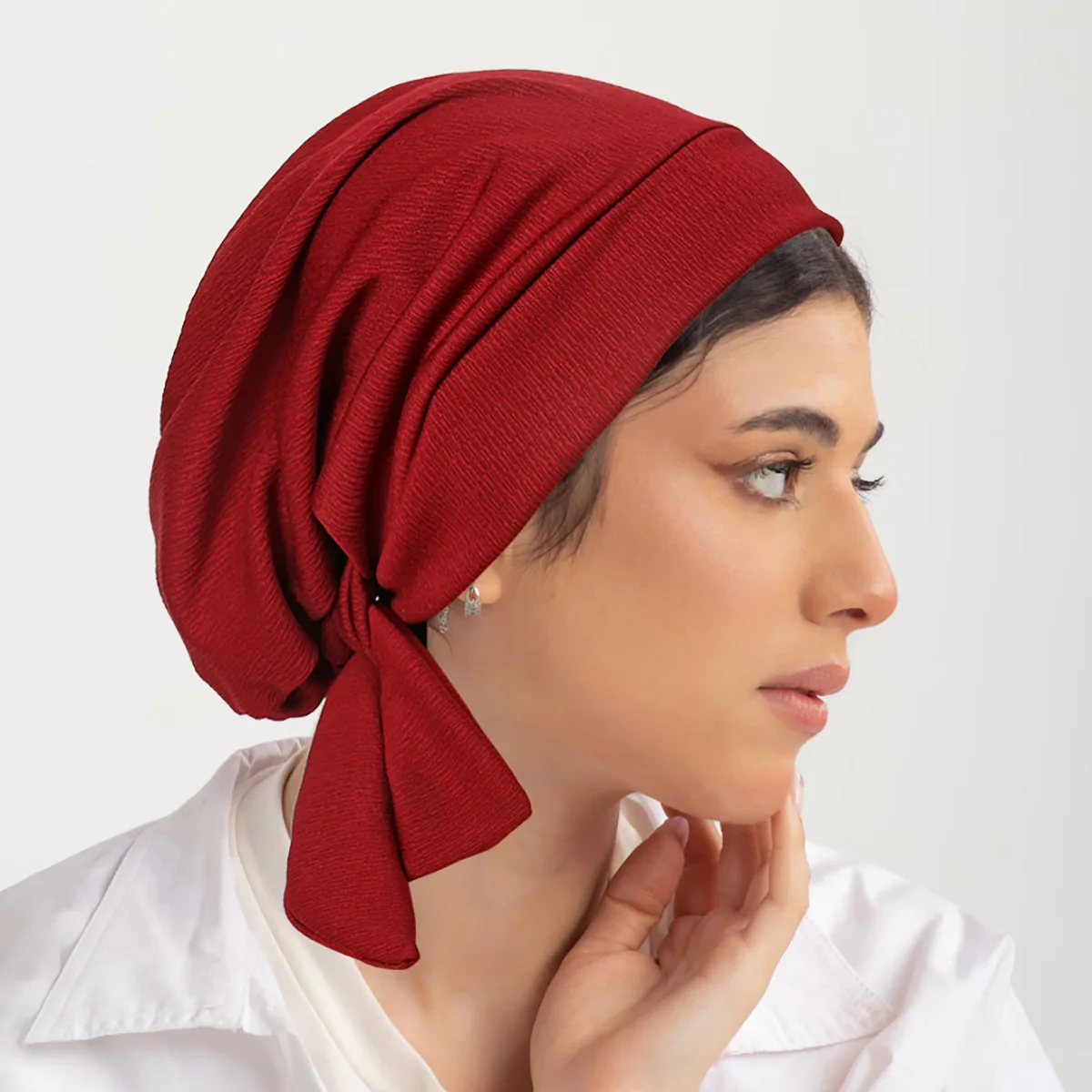 New Women Solid Color Pleated Long Tail Turban Hat Pre-tied Back Ramadan Chemo Hat Bandanas Elastic Breathable Head Wraps Cap