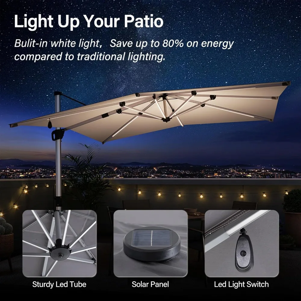 

Outdoor Patio Umbrella With Solar Lights, 10 FT Large Cantilever Umbrella