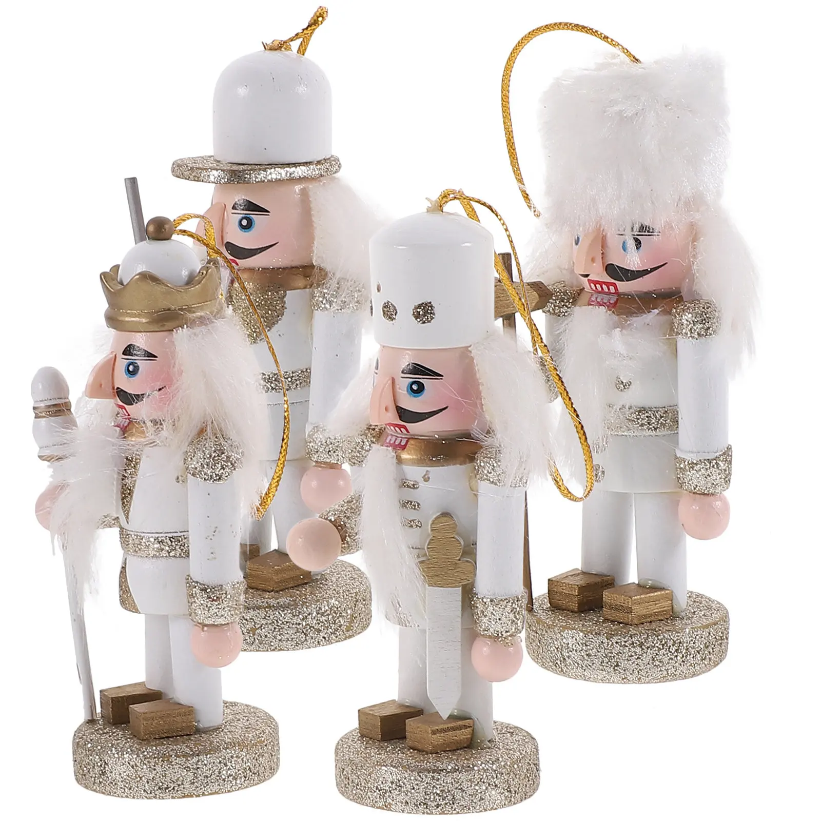

4Pcs Wooden Nutcracker Christmas Decor Set Handcrafted Holiday Ornament for Mantel Shelf Table Window Display Festive Home Xmas