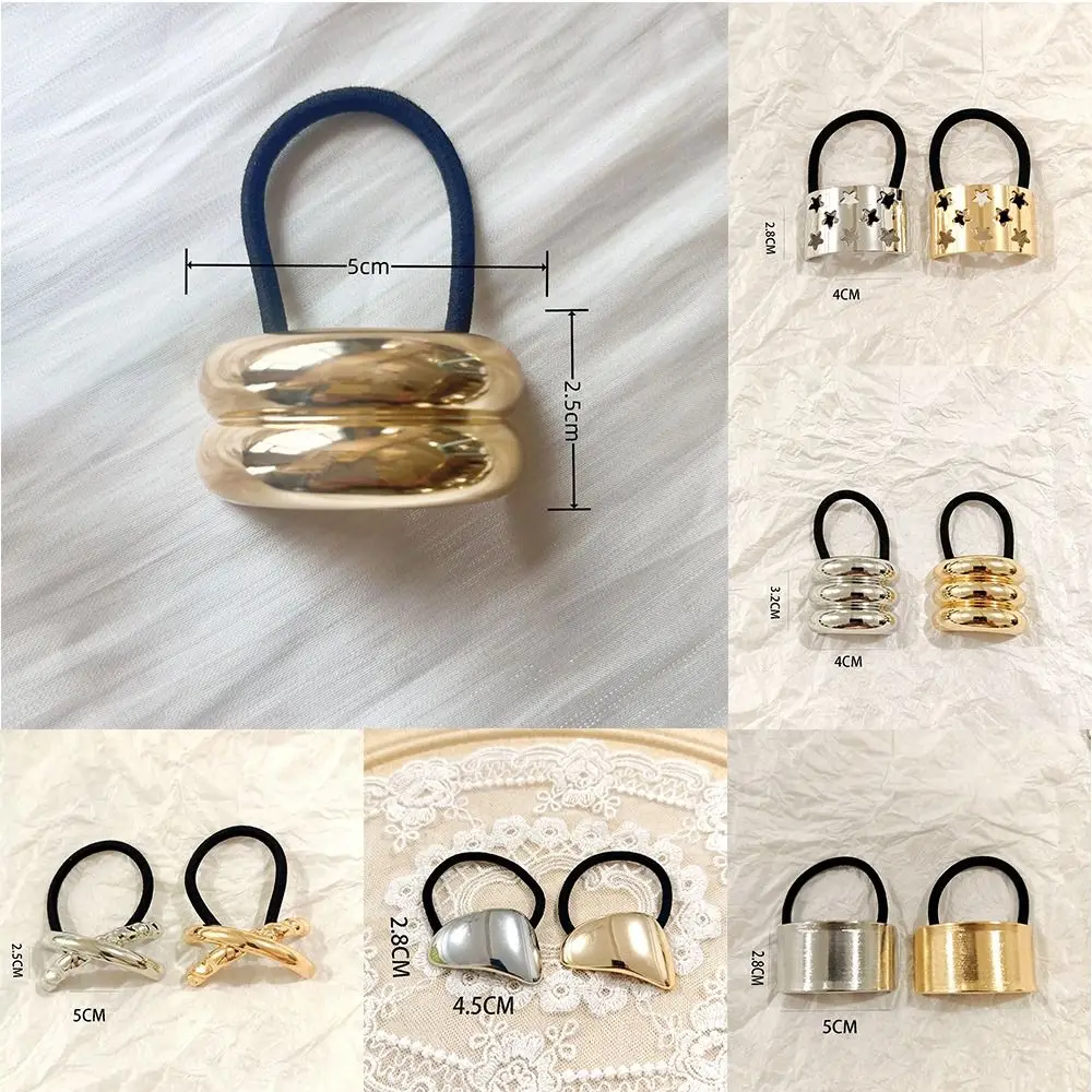 1 Juego de lazos para el cabello de Metal a la moda, coleteros dorados/plateados en forma de U, banda elástica para el cabello geométrica para mujer