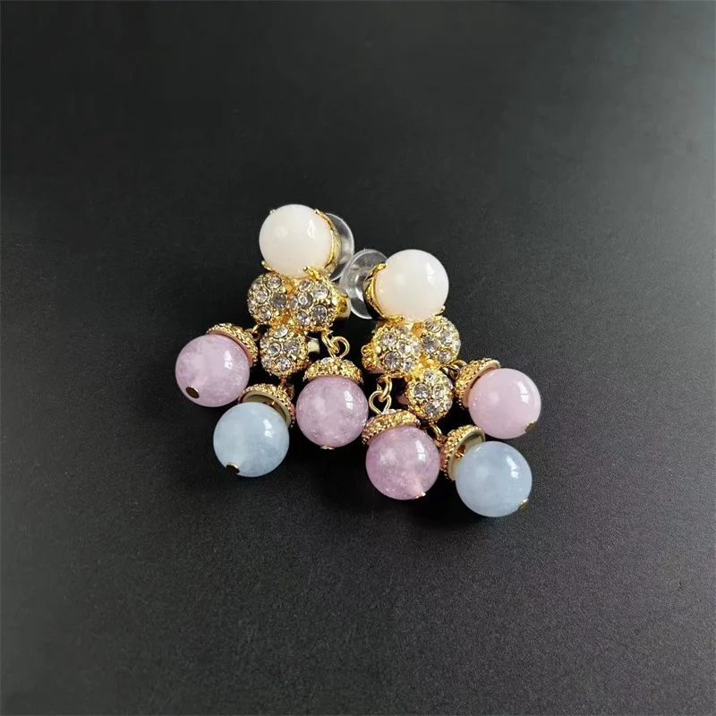 2025 Autumn Winter New Fresh Full Rhinestones Paved Stained Glass Tassel Earrings Ear Clip Jewelry Piercing Jewelry