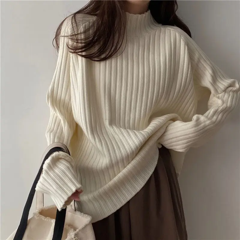Women's Loose Thickened Half-High Collar Sweater Spring Autumn New Style Inner Wear Base Shirt Versatile Long Sleeve Knitwear