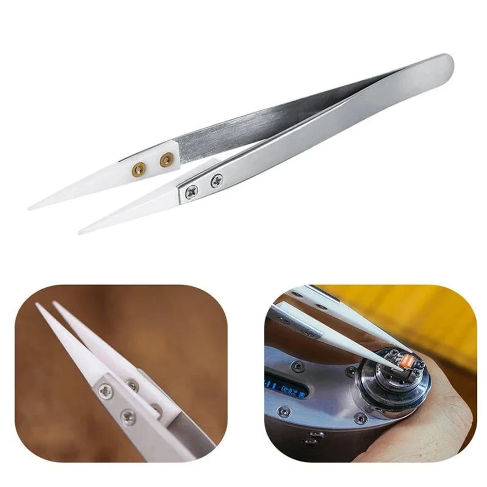 1/3pcs Ceramic Anti-Static Tweezers, Acid Resistant Straight Tip, Reverse Electronic Soldering Chuck Tweezers LK-AA19