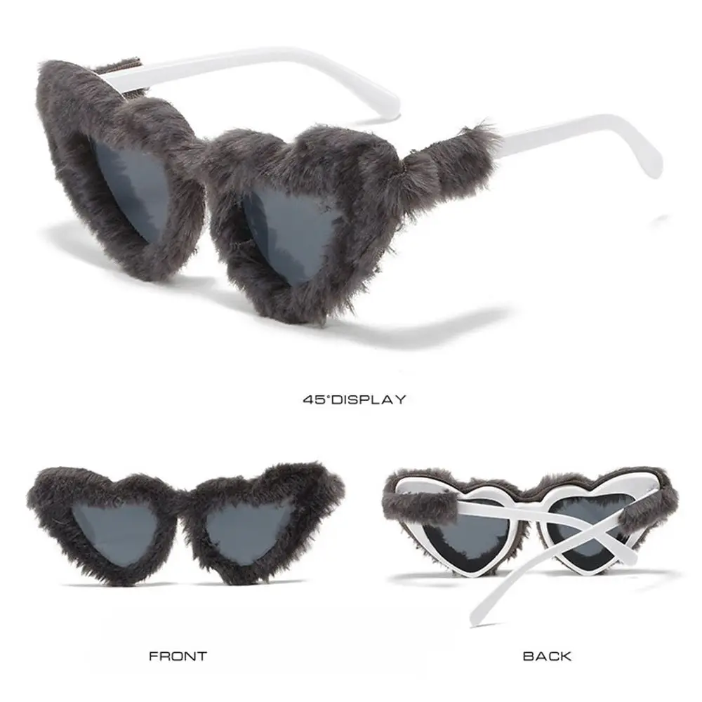 Retro Vintage UV400 Protection Clout Goggle Women Ladies Shades Eyewear Heart-Shaped Sunglasses Plush Decor Sunglasses