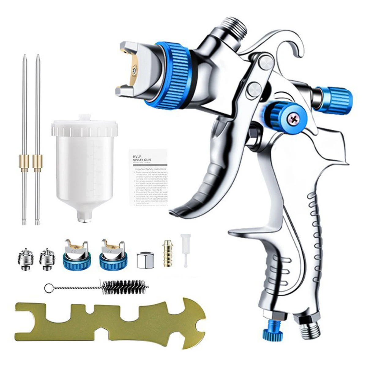 

HVLP Пневматический распылитель с гравитационной подачей Профессиональные наборы воздушной краски с 3 насадками, сопло 1,4/1,7/2 мм и чашками объемом 600 куб.см