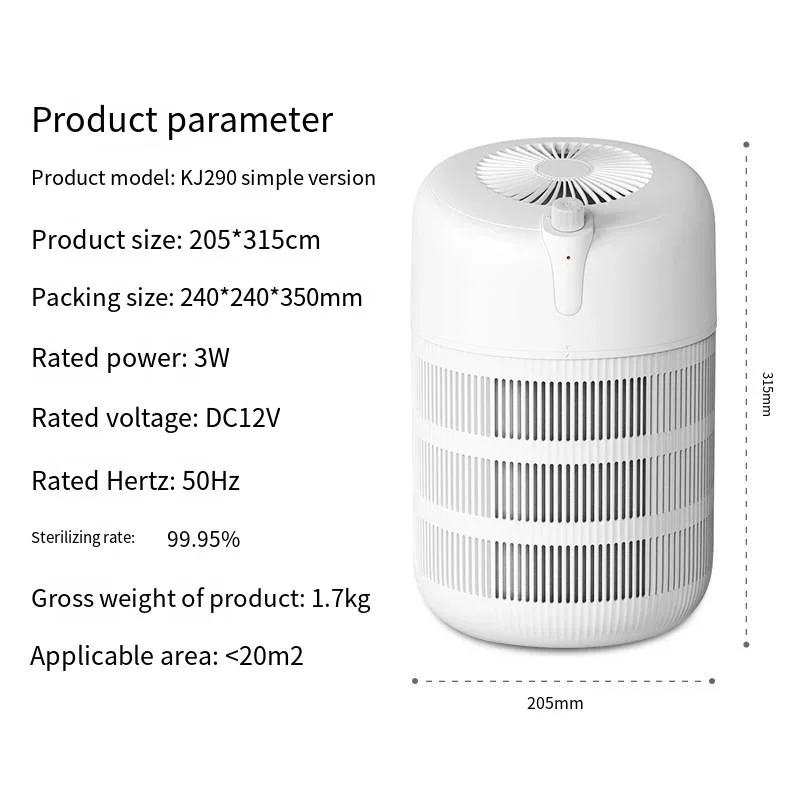 2024 New Household Pet Negative Ion Air Purification Indoor Filter Hair Allergen UV Cat and Dog Pet Air Purification