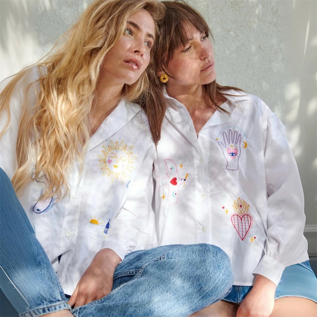 

Francos Sweet Embroidery Shirt Vest New Fashion Brand Spring 2026 Cotton Long Sleeve Loose Fit Women's Open Cardigan