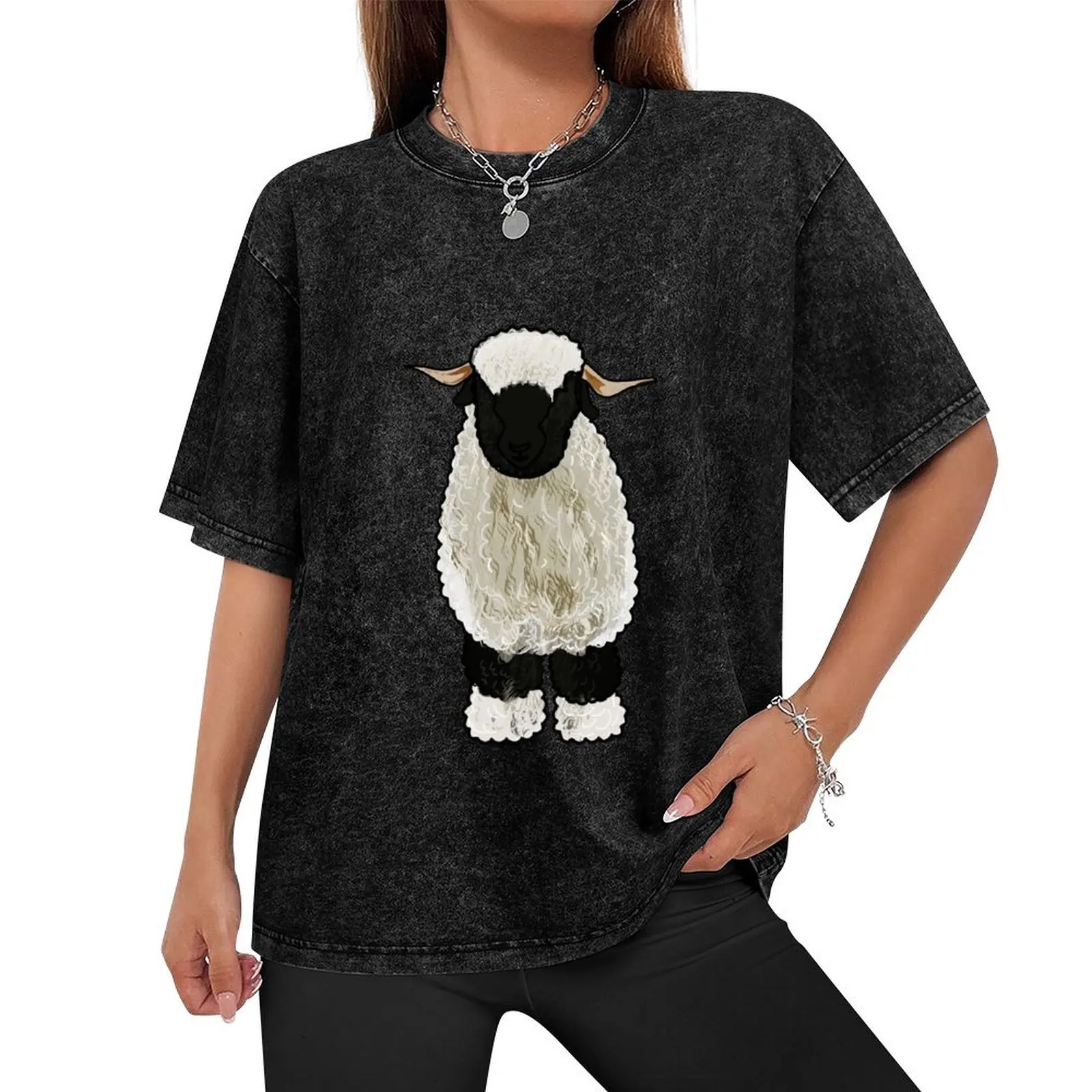 Valais Blacknose sheep cartoon illustration T-Shirt heavyweights new edition oversized graphic tee mens graphic t-shirts anime