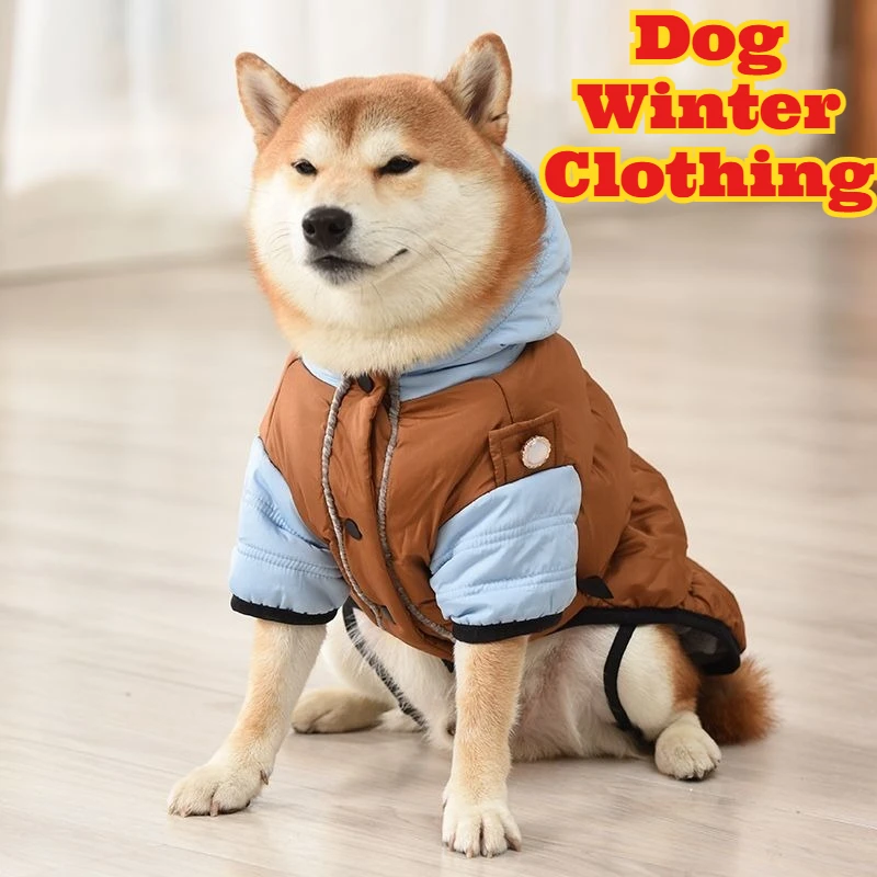 

Warm Dog Winter Clothes Hooded Jumpsuit Thickened Coat Small Medium Dogs Teddy Bichon Puppy Pet Apparel Outdoor Cold Weather