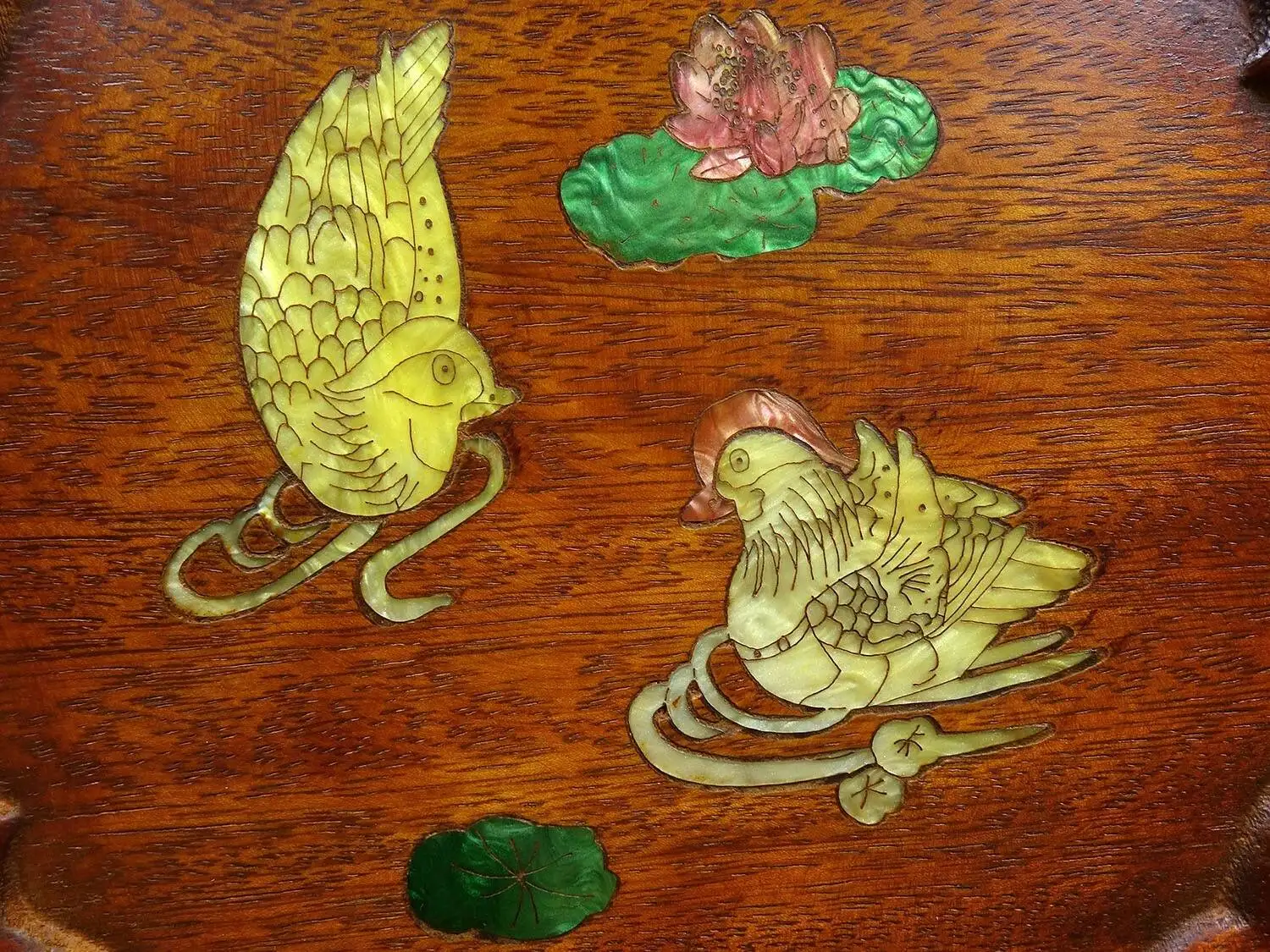 Collect Old Rosewood Inlay Color Shell Mandarin Duck Pattern Tea Tray Decoration