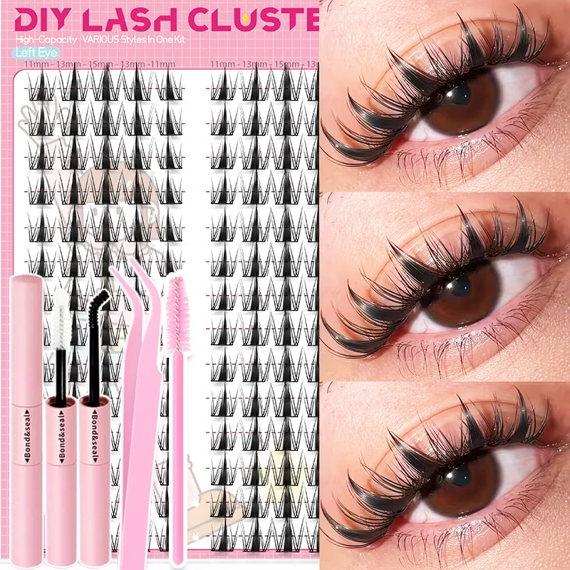 140 Stück DIY Einzelwimpernverlängerung Natürlicher Anime-Effekt Kreuzförmige Cluster-Wimpern Flauschig Einfach für Anfänger Anwendbar Wiederverwendbare Künstliche Wimpern