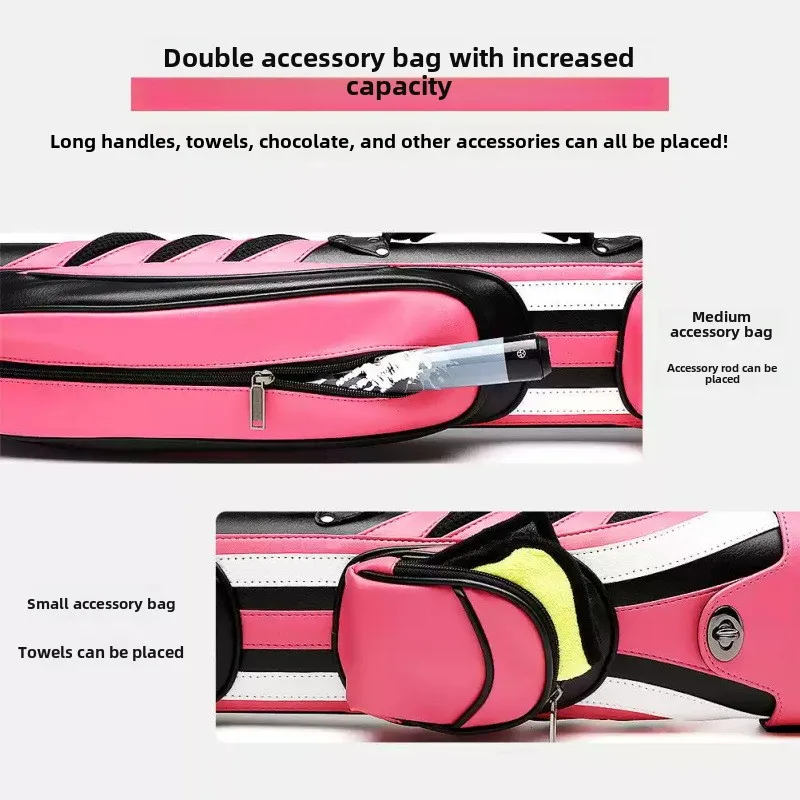 Kotak Tongkat Biliar Premium Portabel 6 Lubang Gaya Amerika Warna Pink, Tempat Penyimpanan Tongkat Biliar dan Snooker yang Dapat Dipakai Sebagai Ransel