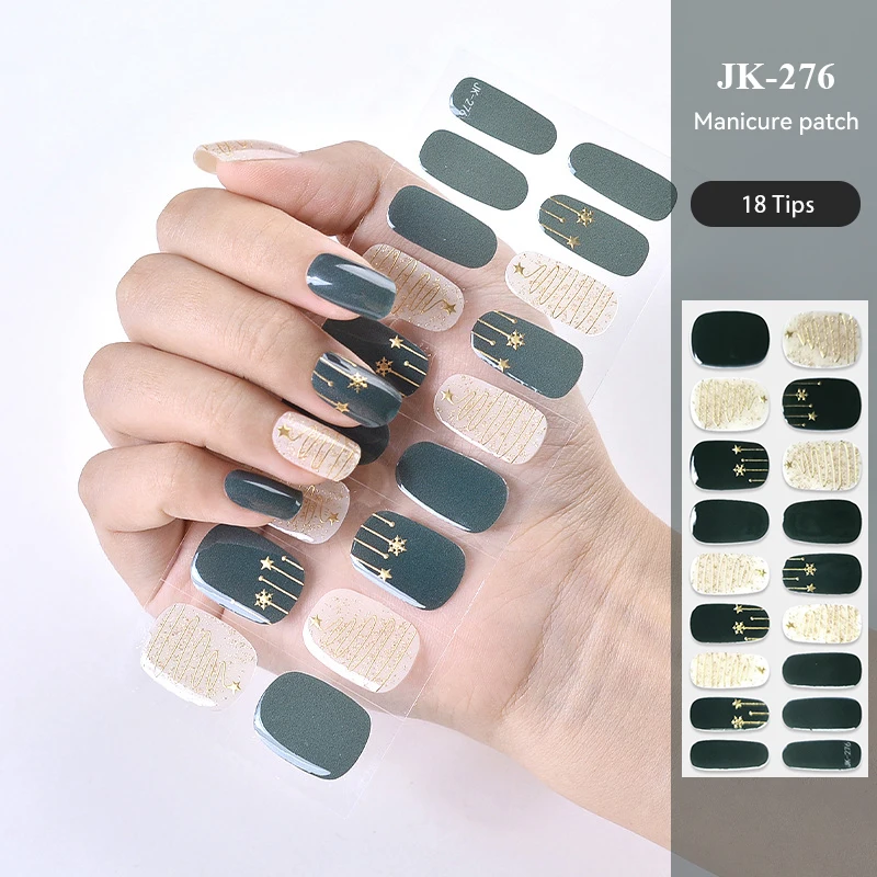 New Years Design Semi-cured UV Gel Nail Stickers Full Cover UV/LED Lamp Required Gel Nail Strips Press On Nail Decal