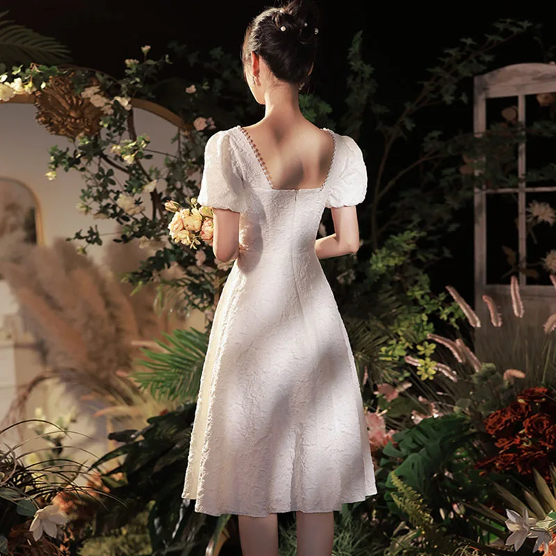 DongCMY White Dress Satin Engagement Elegant French Light Wedding Bridesmaids Usually Can Wear Cocktail Dresses For Women