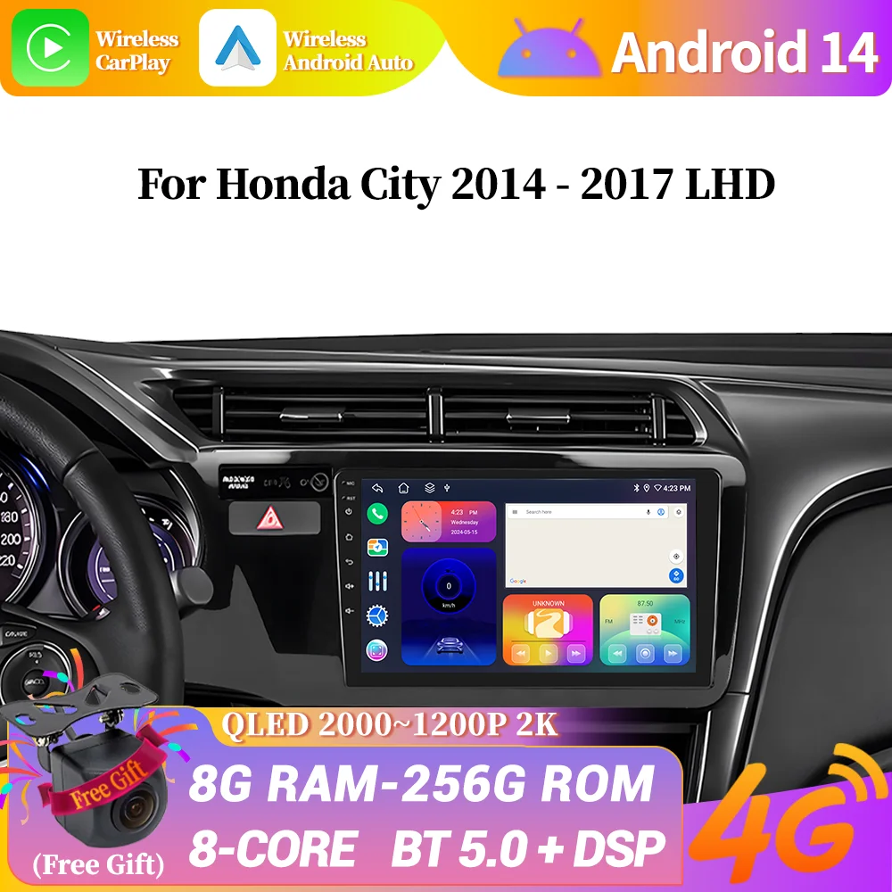 

For Honda City 2014-2017 Left Hand Drive Car Radio Central Multimedia Navigation Wireless Carplay 4G GPS Android Stereo Screen