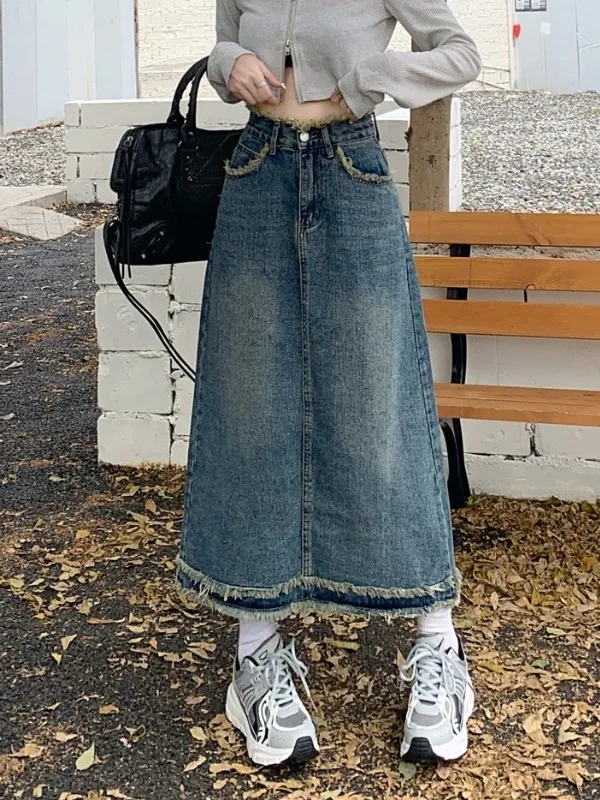 

High Waist plus Size Denim Skirt Women's A-Line Midi Skirt Belly Covering Slimming Design Autumn New Style Casual Fashion