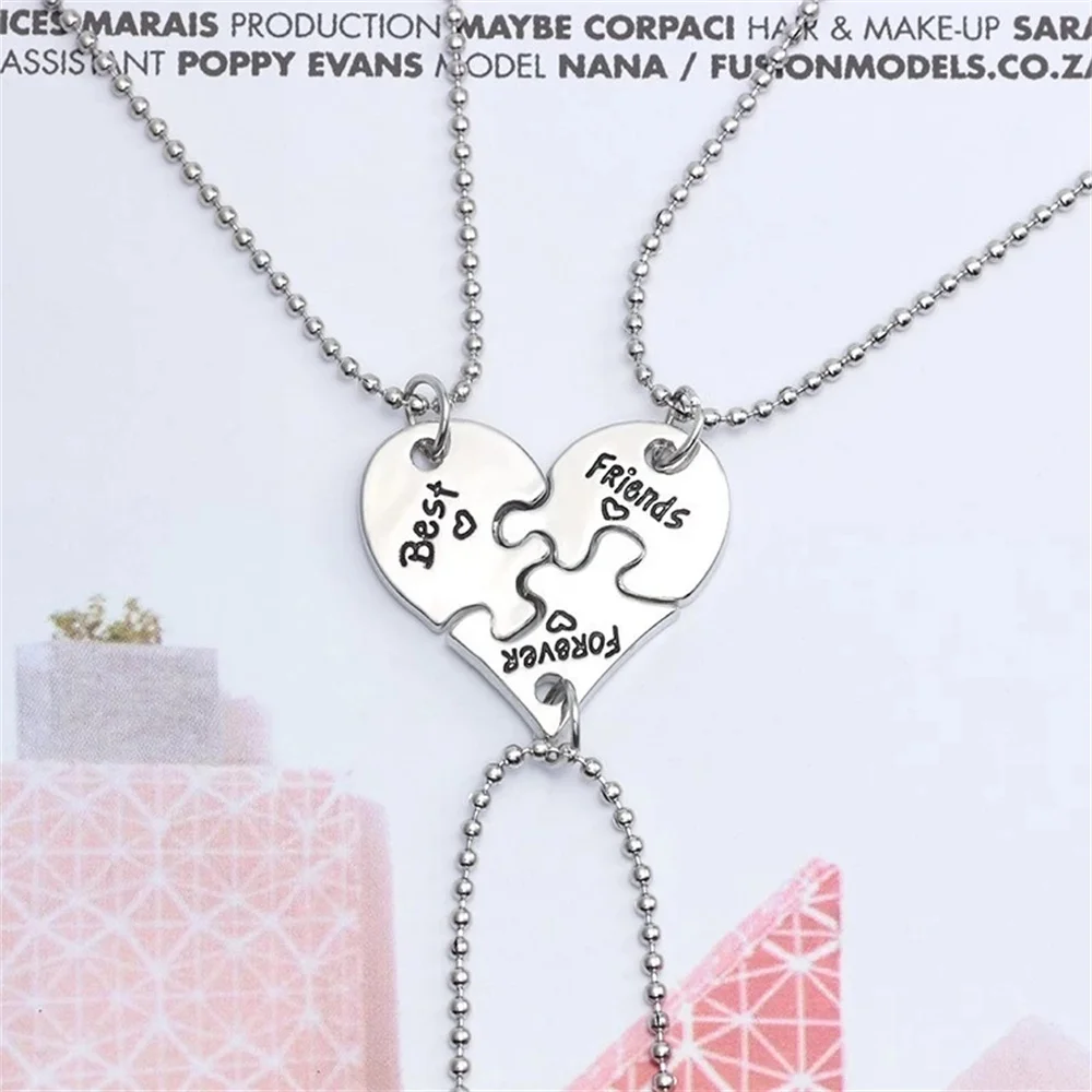 3PCs/Set FOREVER BEST FRIENDS Puzzle Heart-shaped Combination Pendant Chain Pendant Necklace for Women Jewelry Girlfriends Gifts