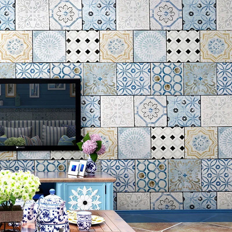Bohemian Style Wallpaper Southeast Asia Thailand Style National Style Waterproof Imitation Tile Mediterranean TV Background
