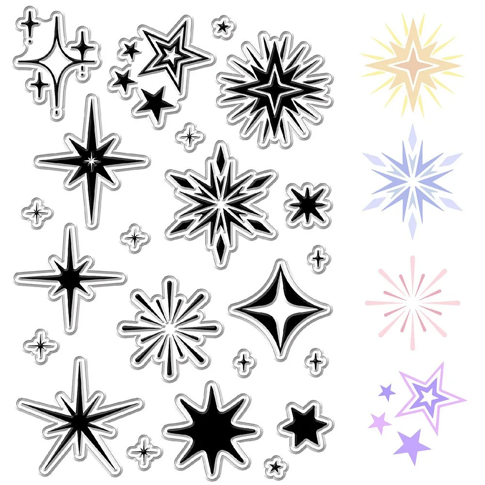 Twinkle Star Clear Rubber Stamps Hexagram Six Pointed Retro Vintage Reusable Transparent Stamp Seals for Journaling Card Making