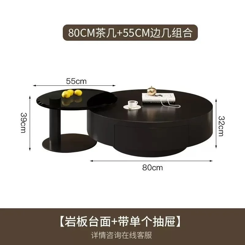 شقة منزلية جديدة خفيفة فاخرة راقية إيطالية بسيطة مستديرة طاولة قهوة سوداء نقية مزيج من الفولاذ المقاوم للصدأ