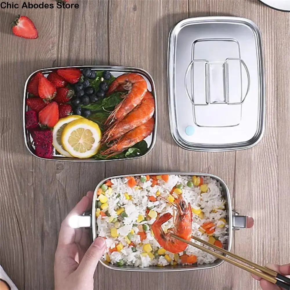 

Ланч-бокс из нержавеющей стали 304, герметичная крышка, прямоугольный контейнер для хранения еды, разделенная сетка, многоразовая