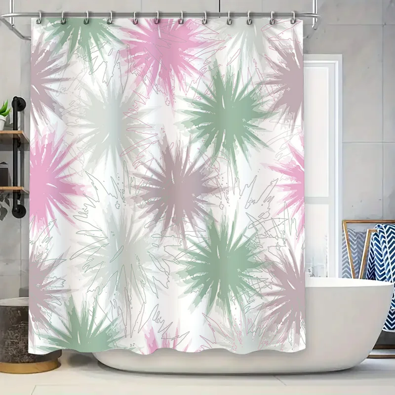 

Green Pink Leaves Shower Curtain Waterproof Bath Decor Floral Print Curtains for Bathroom Decoration 3D Printing Shower Liner Cu