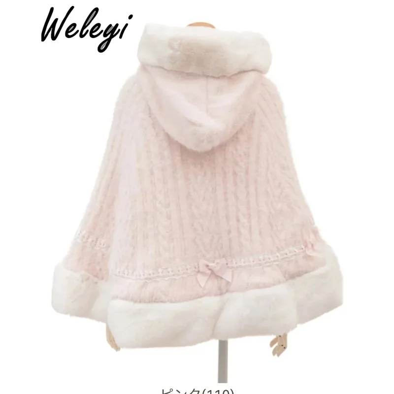 Manteau japonais mignon en peluche Jirai Kei pour femme, cape de printemps et d'automne, fourrure de lapin, manteau de fourrure à manches longues, sweet de princesse, 216.239., 2024