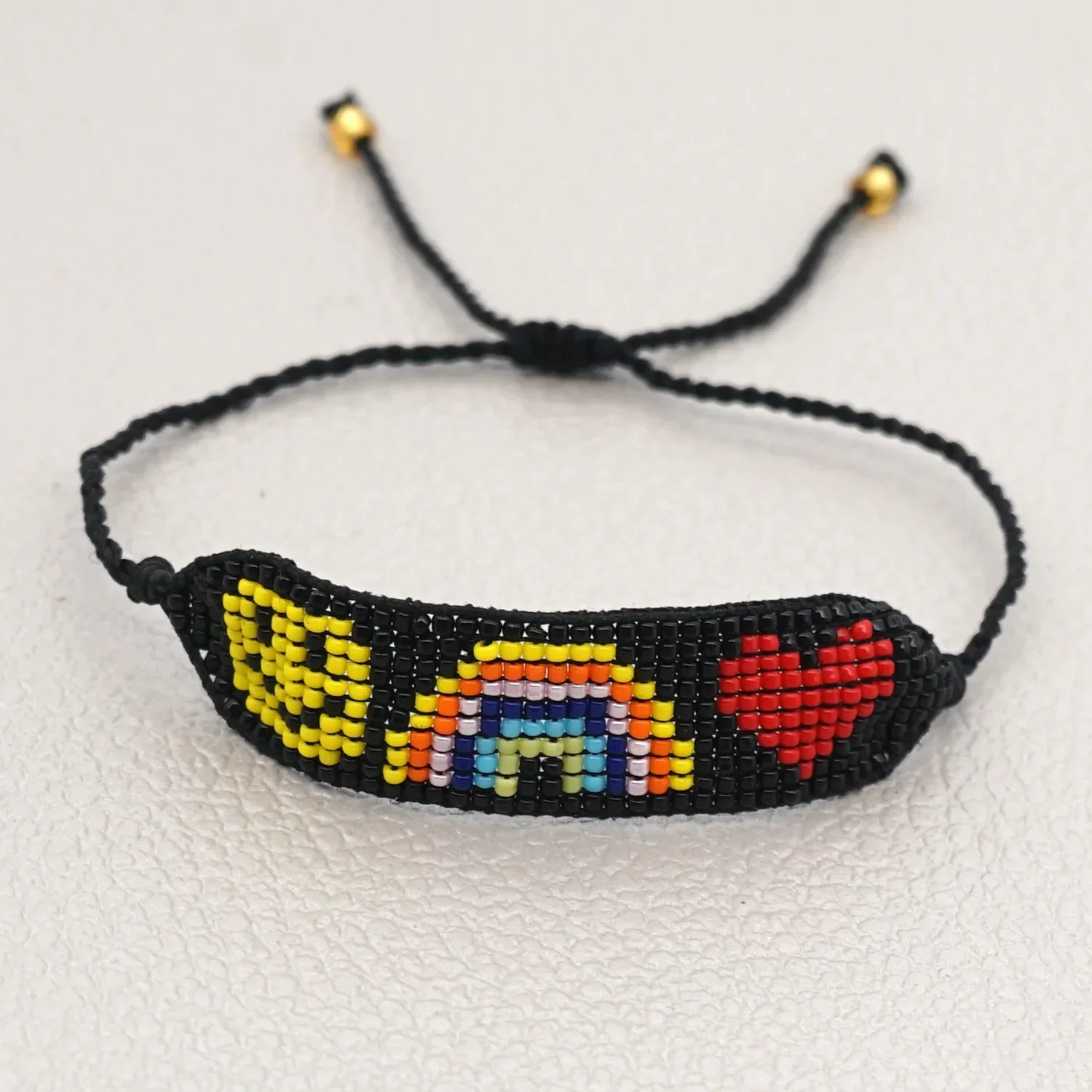 Rice bead bracelet  Rainbow Gradient color Hand knitting Design Heart Bohemia Adjustable Fashion Female Simple Beaded bracelet