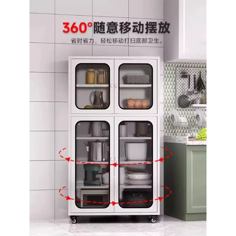 

Stainless steel sideboard, kitchen bowl cabinet, household glass door cabinet, movable storage cabinet