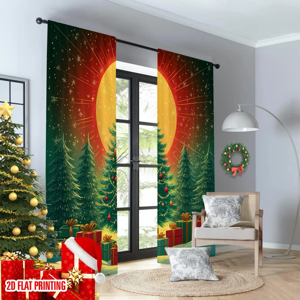 2 قطعة 2D الطباعة المسطحة عيد ميلاد سعيد الستار شجرة عيد الميلاد ستار القمر الهدايا 100% البوليستر بدون كهرباء ستائر احتفالية #4