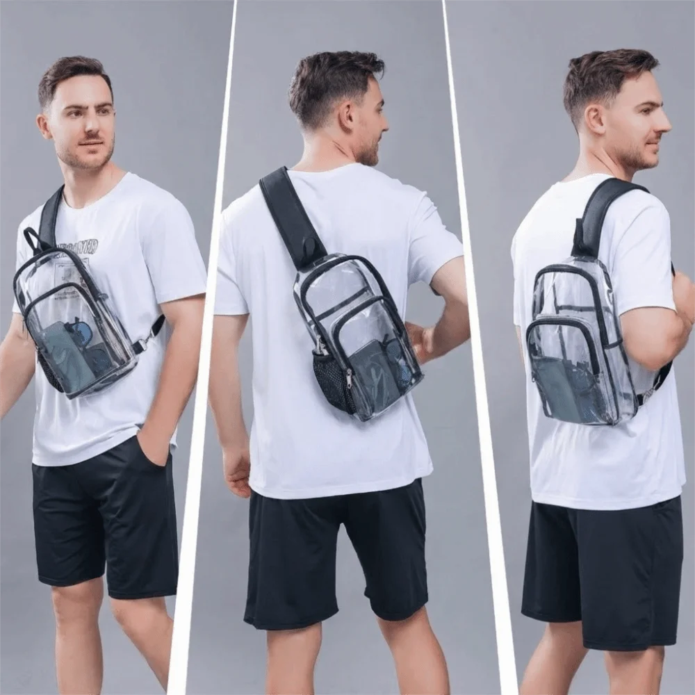 Large Capacity Transparent Crossbody Bag Waterproof Lightweight Clear Chest Bag Fanny Pack Multifunctional PVC Shoulder Bag