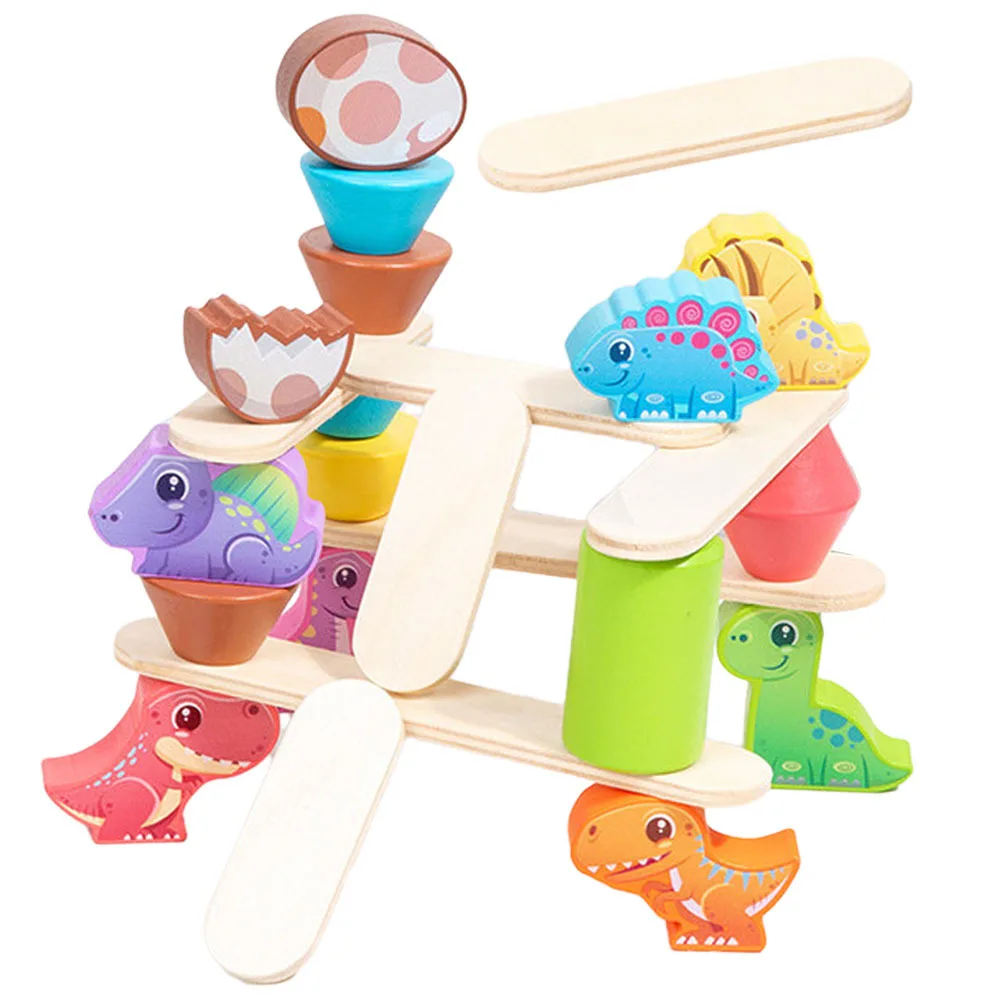 1 مجموعة الحيوان ديناصور التوازن كتل ملونة خشبية الكرتون التعليمية للأطفال كومة لعبة الوالدين والطفل اللعب تحسين المهارات الاجتماعية