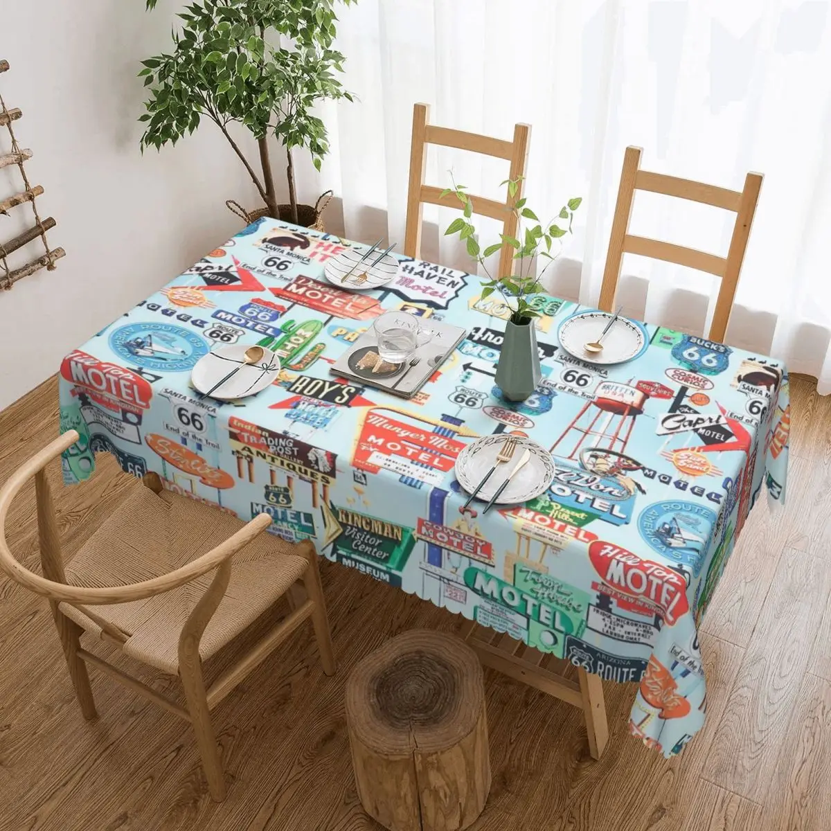 Customized Rectangular Waterproof Oil-Proof Americana US Route 66 Tablecloth Table Covers 45