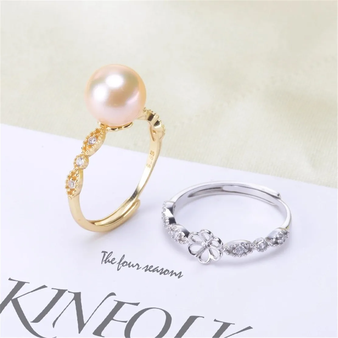 

S925 Silver Sterling Ring Inlaid Zirconia Half Hole Pearl Ring Base Resizable Design DIY Handmade Fine Jewelry Ring Accessories