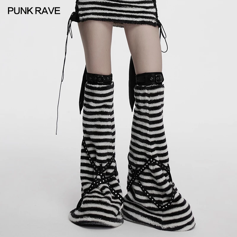 PUNK RAVE Scaldamuscoli visivi di bellezza artistica a righe bianche e nere da donna Accessori per ginocchia con maniche svasate