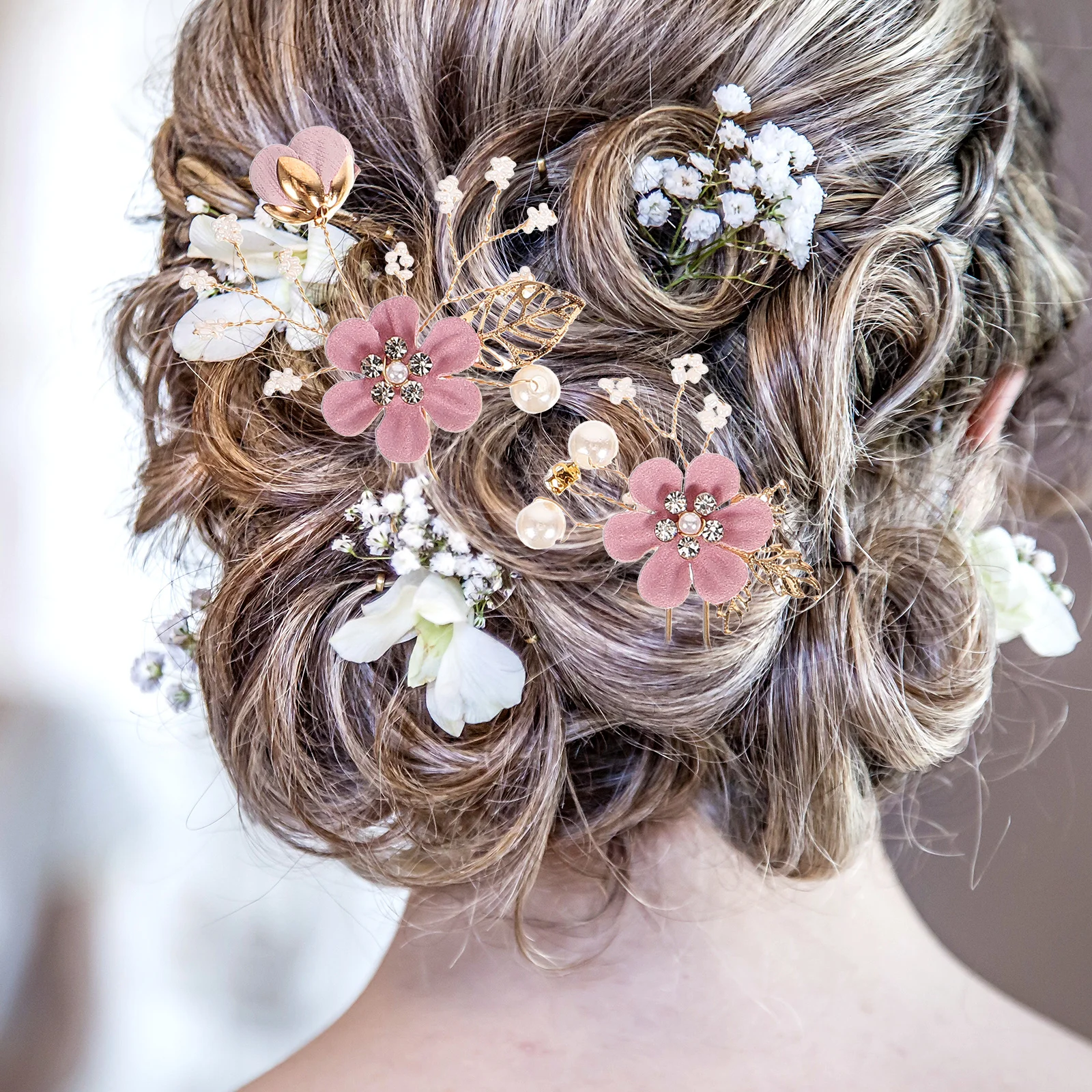 

1 Set Flower Pearl Comb Wedding Bridal Hairpin U Shape Hairpin For Women Pearl Flower Hair Accessories Lightweight Hair