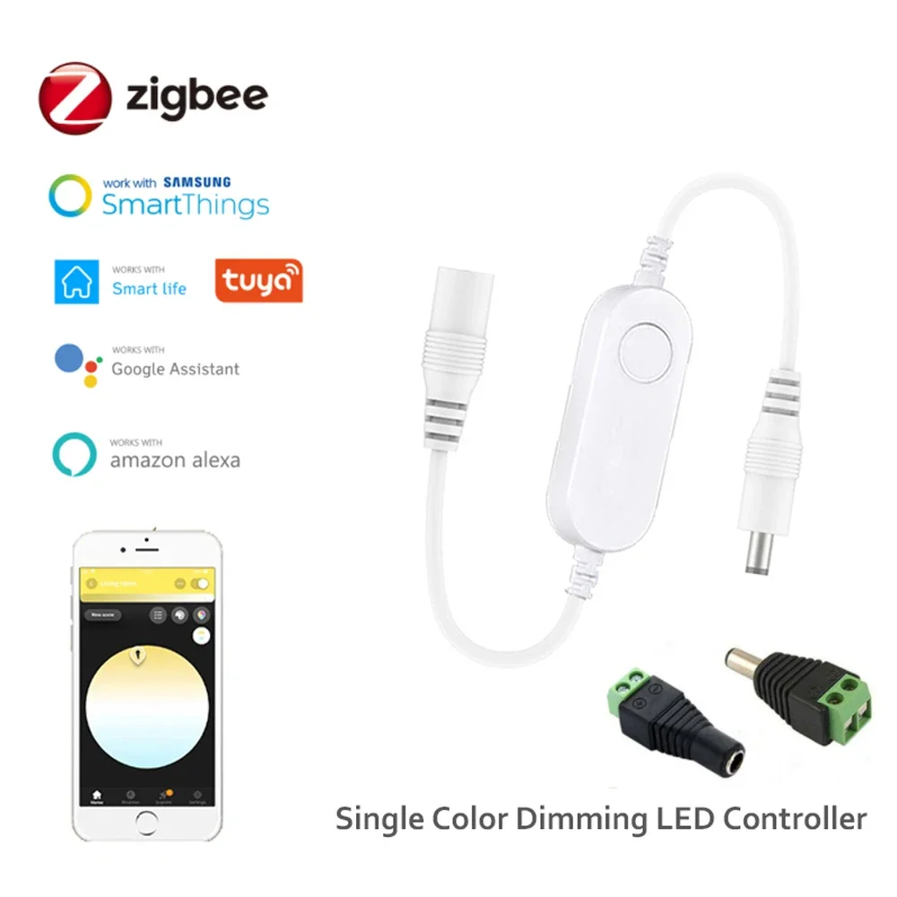 DC12V-24V Mini Zigbee Lighting Dimmer Led Dimmable 5050 3528 Single Color LED Strip Light Controller Work With Alexa Smartthings