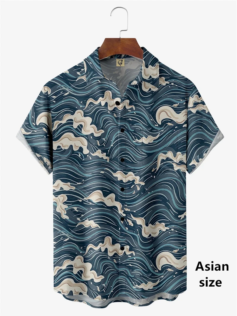 New Hawaiian Shirts For Mens Short Sleeve Tops Japanese Style 3D Print Ukiyoe Wave Graphic Clothes Summer Streetwear Male Shirts