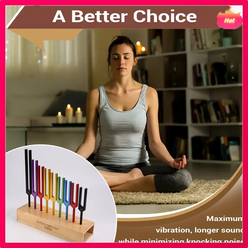 

Multi Complete Colored Tuning Forks Ensemble, 9 Pieces With Hammer And Wooden Box For Meditation And Yoga Instrument
