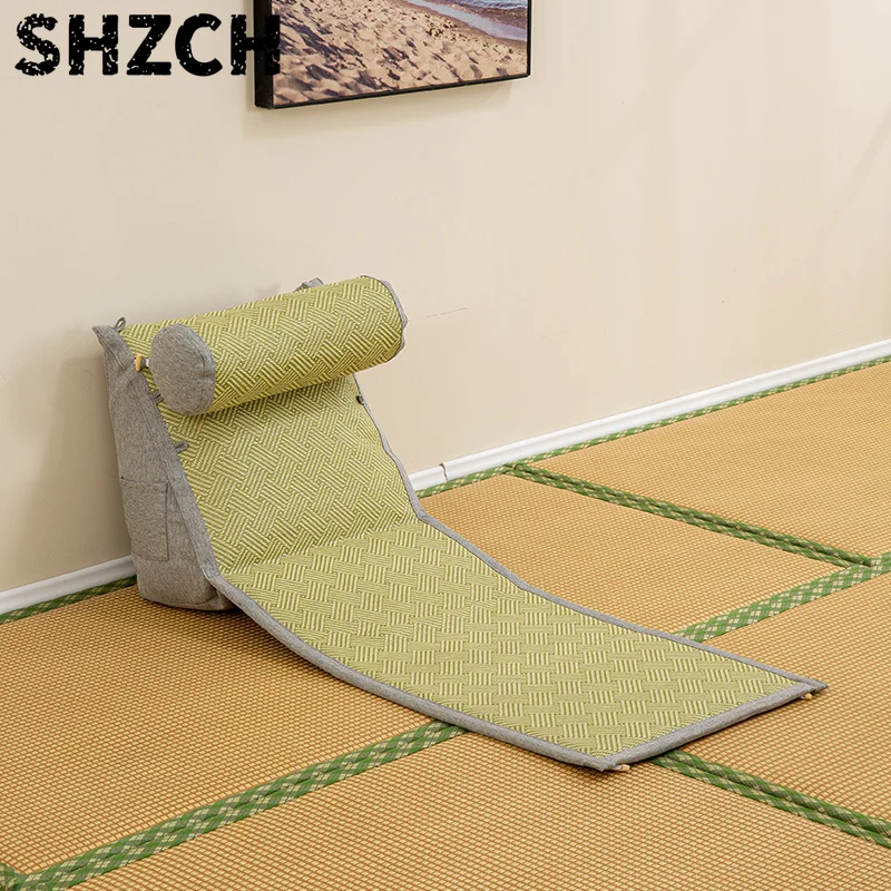 Ergonomic Lumbar Support Pillow for Tatami Bed Backrest Cushion with Rattan Mat, All-Season Floor Sofa Pillow for Home Bedroom